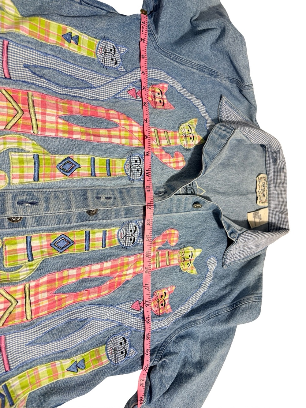 Vintage Tantrums Cat Appliqué Denim Jacket Large Artsy Quilted Patchwork - Picture 9 of 12